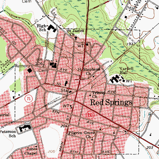 Topographic Map of Red Springs Fire Department, NC