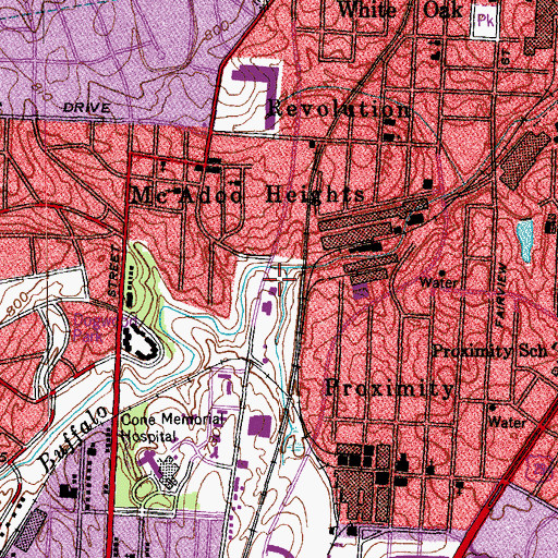 Topographic Map of Greensboro Fire Department Station 01, NC
