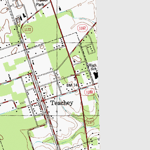 Topographic Map of Teachey Volunteer Fire Department, NC