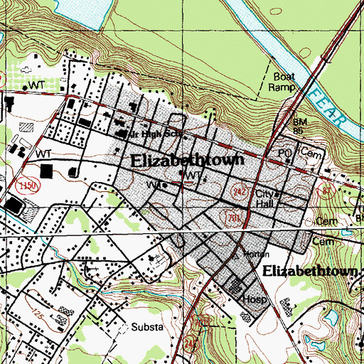Topographic Map of Elizabethtown Fire Department, NC
