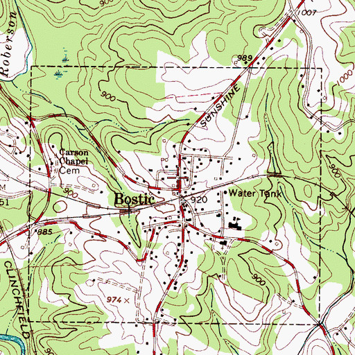 Topographic Map of Bostic Volunteer Fire Department, NC