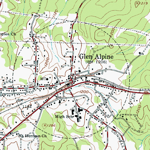 Topographic Map of Glen Alpine Volunteer Fire Department, NC