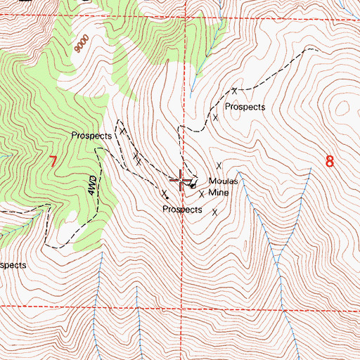 Topographic Map of Moulas Mine, CA