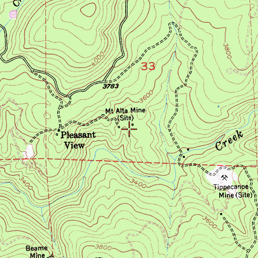 Topographic Map of Mount Alta Mine, CA