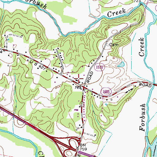 Topographic Map of Forbush Volunteer Fire Department, NC
