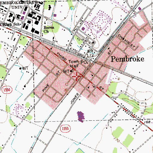Topographic Map of Pembroke Fire Department, NC