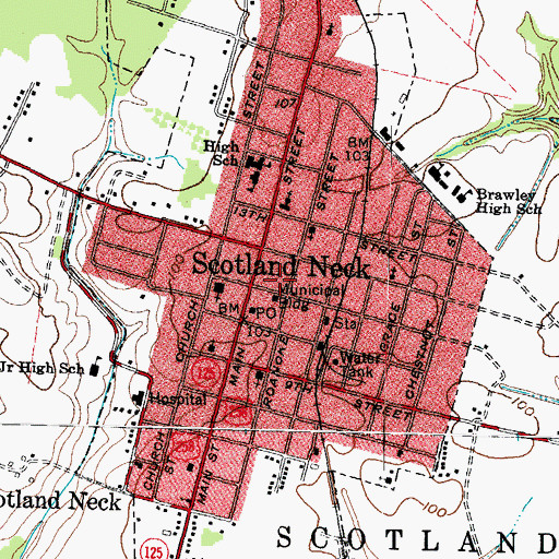 Topographic Map of Scotland Neck Fire Department, NC
