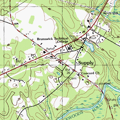 Topographic Map of Supply Volunteer Fire Department, NC