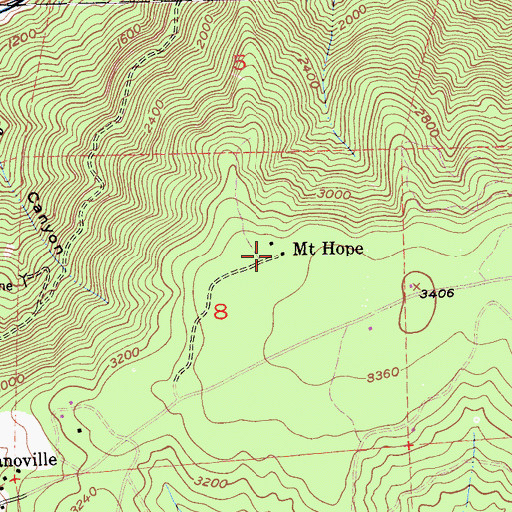 Topographic Map of Mount Hope, CA