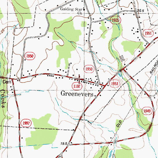 Topographic Map of Greenevers Volunteer Fire Department, NC