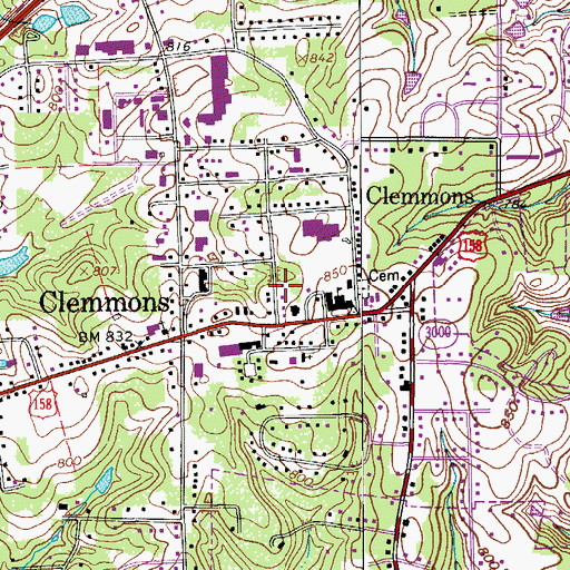 Topographic Map of Clemmons Fire Department Station 14, NC