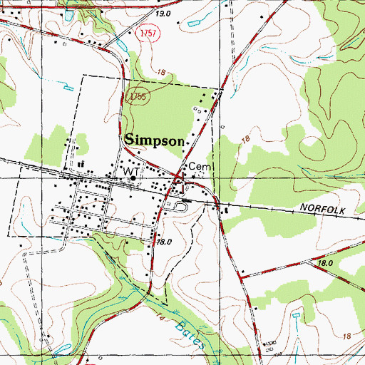 Topographic Map of Simpson Rural Fire Department, NC