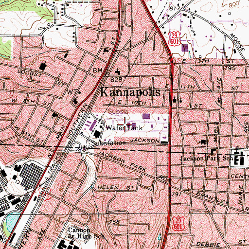 Topographic Map of Kannapolis Fire Department Station 1 Headquarters, NC