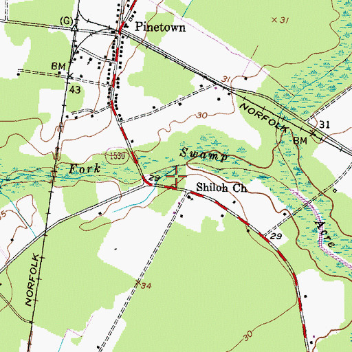 Topographic Map of Pinetown Volunteer Fire Department, NC