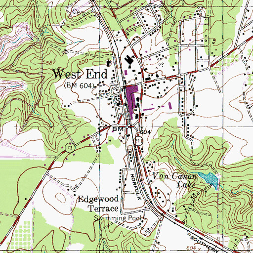 Topographic Map of West End Fire and Rescue, NC