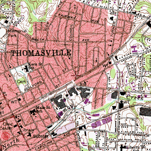 Topographic Map of Thomasville Fire Department Station 1 Headquarters, NC