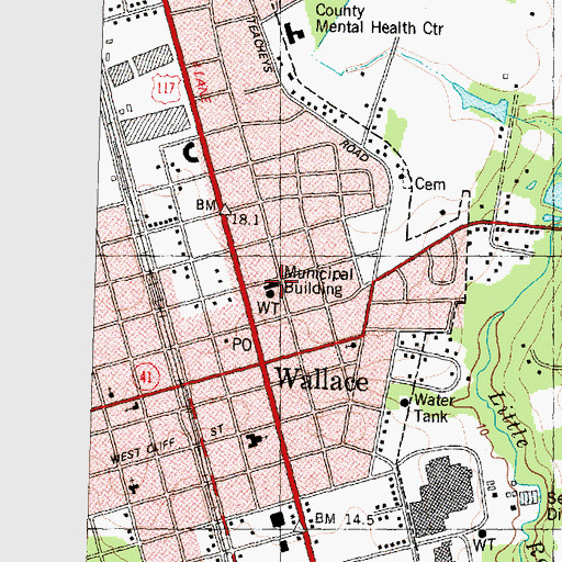 Topographic Map of Wallace Fire Department, NC