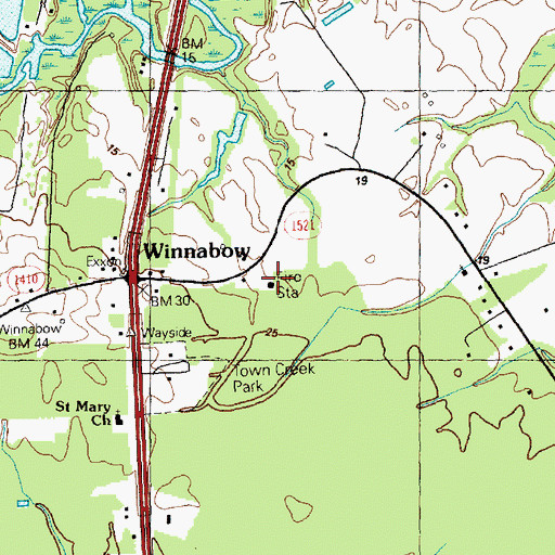 Topographic Map of Winnabow Volunteer Fire Department, NC