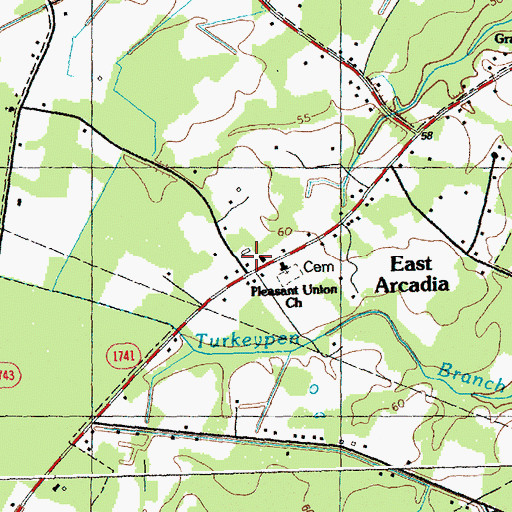 Topographic Map of East Arcadia Volunteer Fire Department, NC