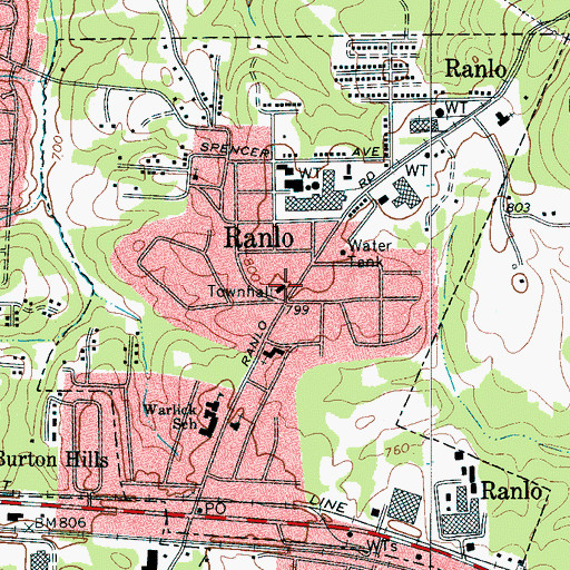 Topographic Map of Ranlo Fire and Rescue Station 19, NC