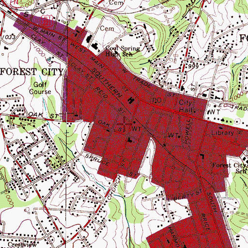 Topographic Map of Forest City Fire Department, NC