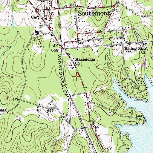 Topographic Map of Southmont Volunteer Fire Department Station 56, NC