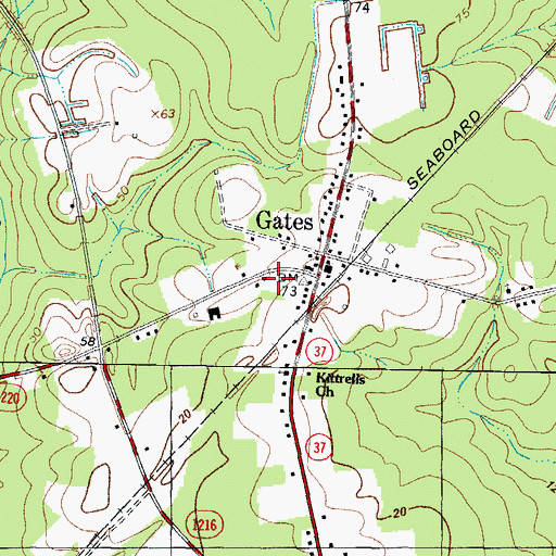 Topographic Map of Gates Volunteer Fire Department, NC