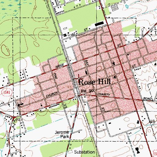 Topographic Map of Rose Hill Fire Department, NC