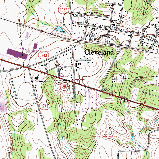 Topographic Map of Cleveland Community Volunteer Fire Department Station 45, NC