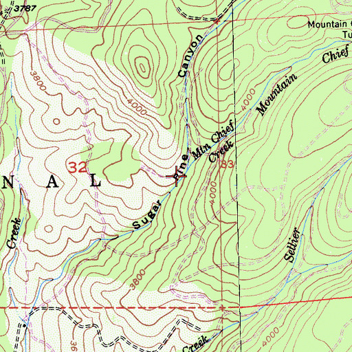 Topographic Map of Mountain Chief Creek, CA