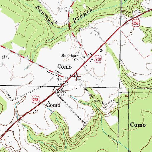 Topographic Map of Como Volunteer Fire and Emergency Medical Services, NC
