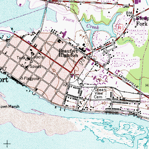 Topographic Map of Beaufort Fire Department, NC