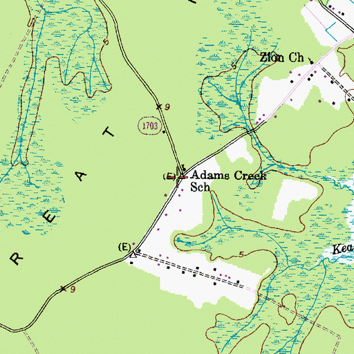Topographic Map of Harlow Volunteer Fire Department, NC