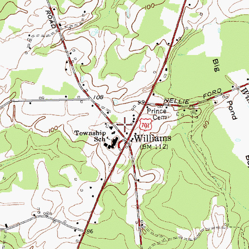 Topographic Map of Williams Township Volunteer Fire Department, NC