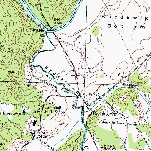 Topographic Map of Brasstown Volunteer Fire Department, NC