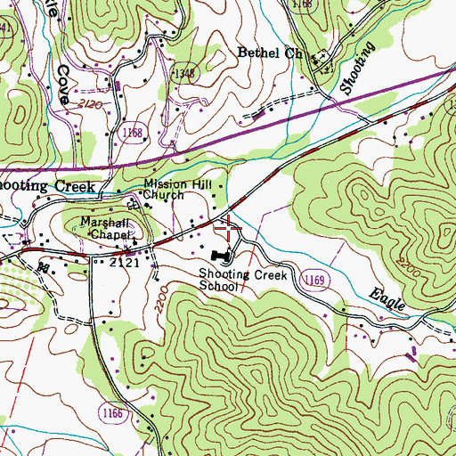 Topographic Map of Shooting Creek Volunteer Fire Department, NC