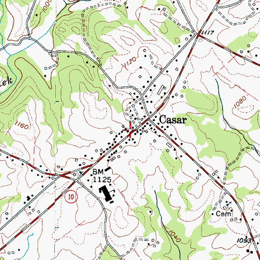 Topographic Map of Casar Volunteer Fire Department, NC