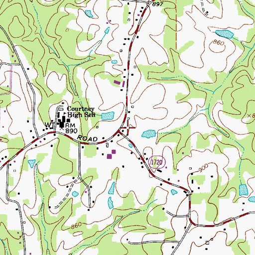 Topographic Map of Courtney Volunteer Fire Department, NC