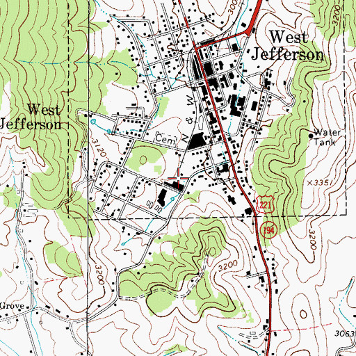 Topographic Map of West Jefferson Volunteer Fire Department, NC