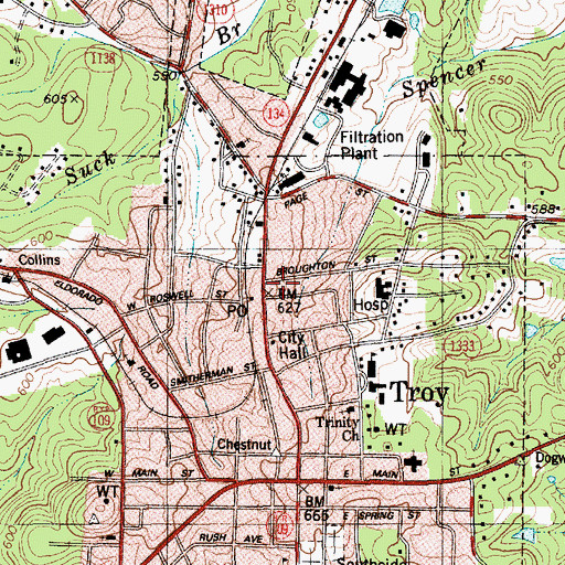 Topographic Map of Troy Fire Department, NC