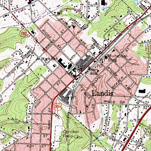 Topographic Map of Landis Fire Department Station 2, NC