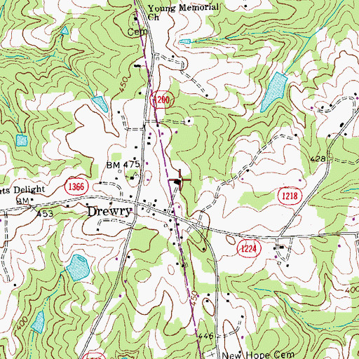 Topographic Map of Drewry Volunteer Fire Department, NC
