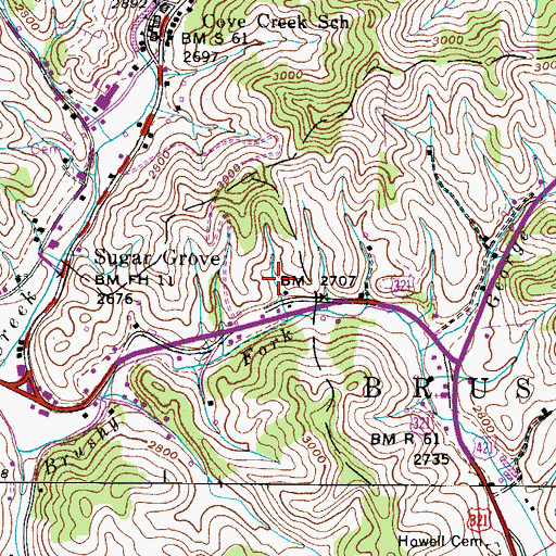 Topographic Map of Cove Creek Volunteer Fire Department, NC
