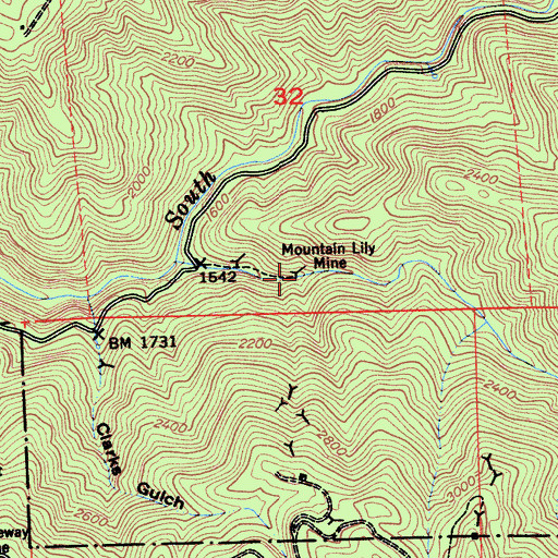 Topographic Map of Mountain Lily Mine, CA