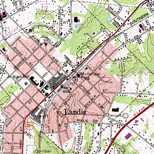 Topographic Map of Landis Fire Department Station 1, NC