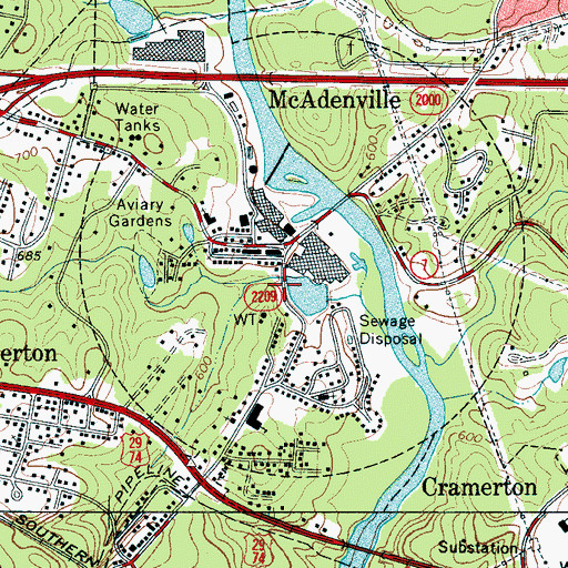 Topographic Map of McAdenville Volunteer Fire Department, NC