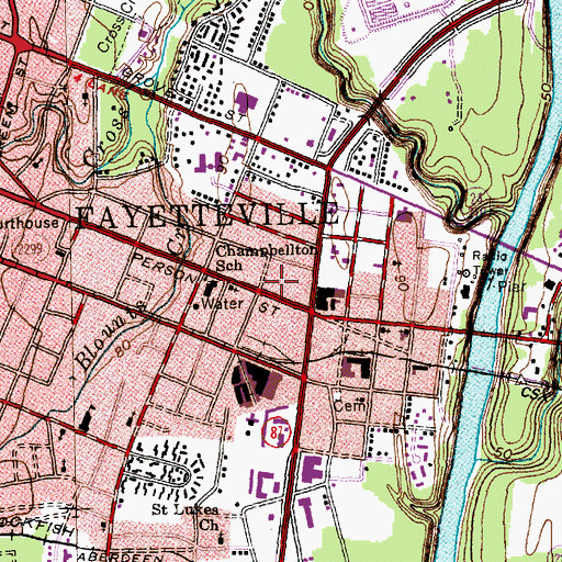 Topographic Map of Fayetteville Fire Department Station 1, NC