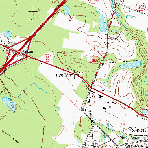 Topographic Map of Godwin - Falcon Fire Department, NC