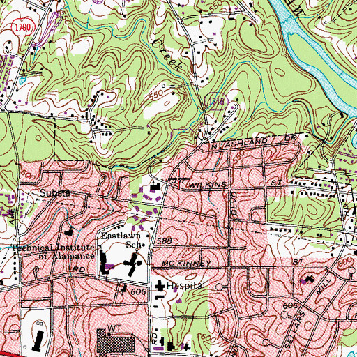 Topographic Map of Burlington Fire Department Station 3, NC