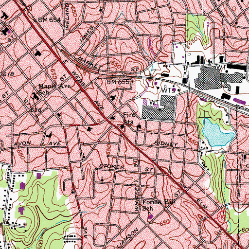 Topographic Map of Burlington Fire Station No. 2, NC
